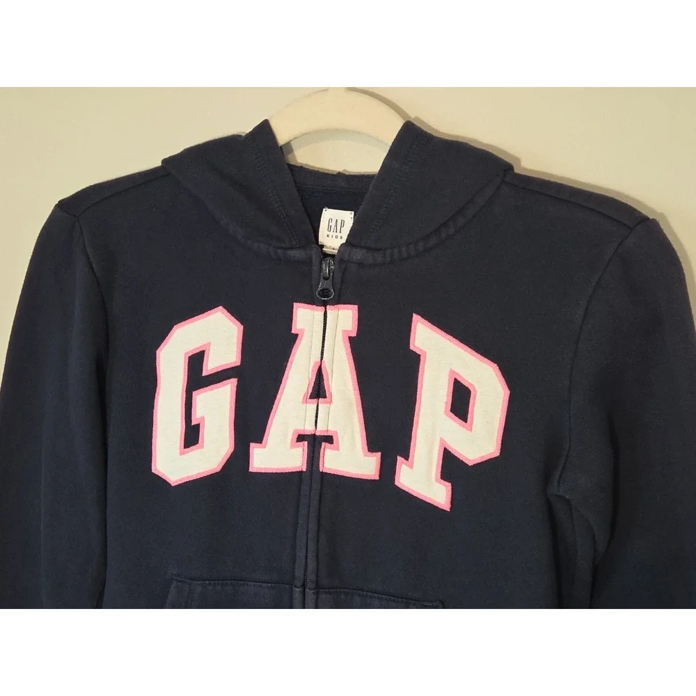 Gap Girl's 10 Jacket Navy Pink Zip Up Hoodie Logo